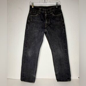 Levis 501‎ Black Denim Jeans Size  30x34 Button Fly Faded Classic Retro Work